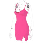 V-Neck Strappy Open-Back Mini Dress with a Split Detail