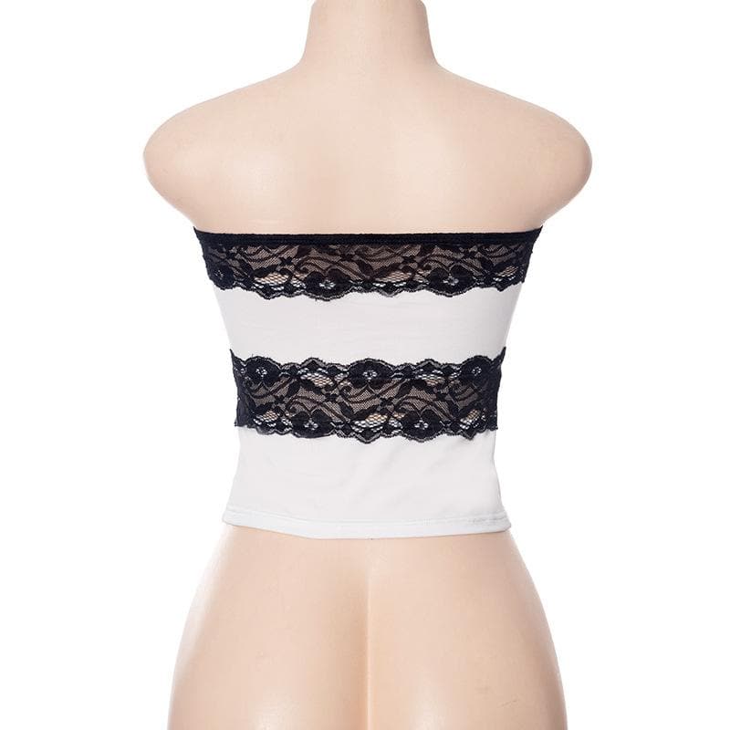 Lace Strapless Paneled Top with an Open Back