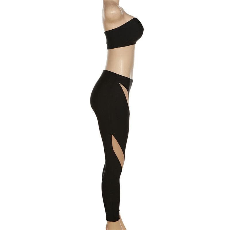 Strapless Contrast-Detail Sleeveless Co-Ord Set with an Open Back