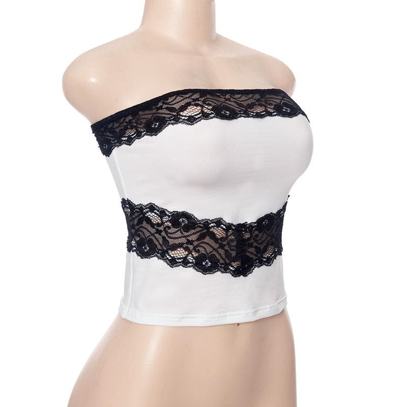 Lace Strapless Paneled Top with an Open Back