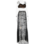 Lace Strappy Sheer Top & Skirt Set with a V-Neck