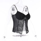 V-Neck Strappy Cropped Cami Top with Lace Details