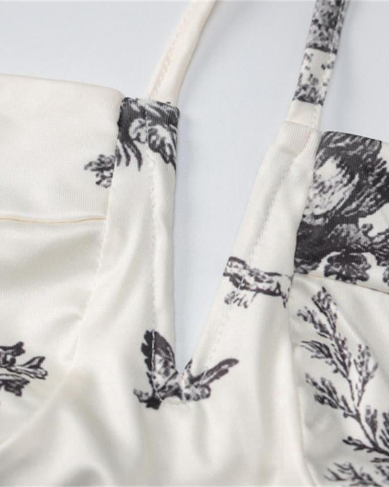 Printed Corset-Style Cropped Co-Ord Set
