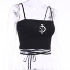 Ribbed Strappy Cropped Cami Top with Embroidery