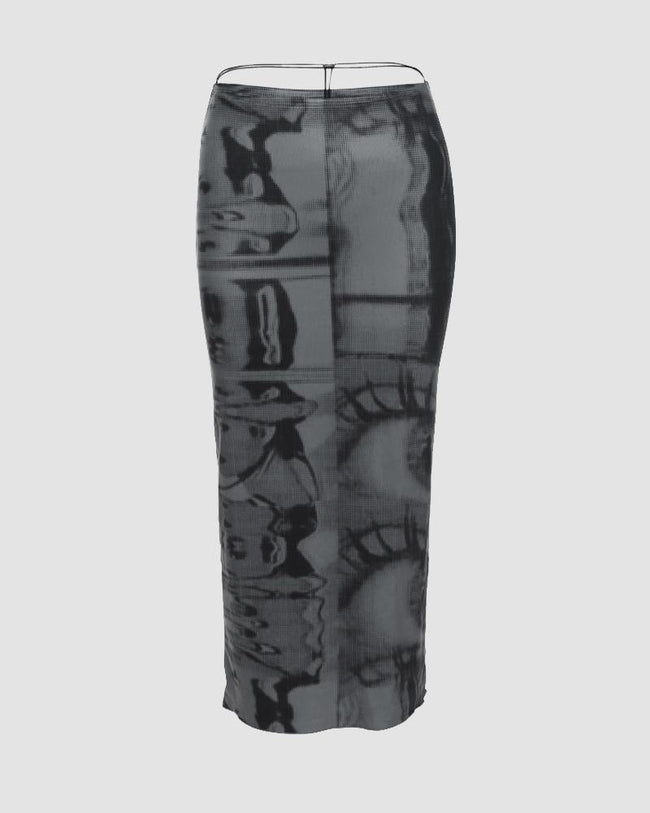 Abstract-Print Drawstring Skirt Main image