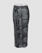 Abstract-Print Drawstring Skirt