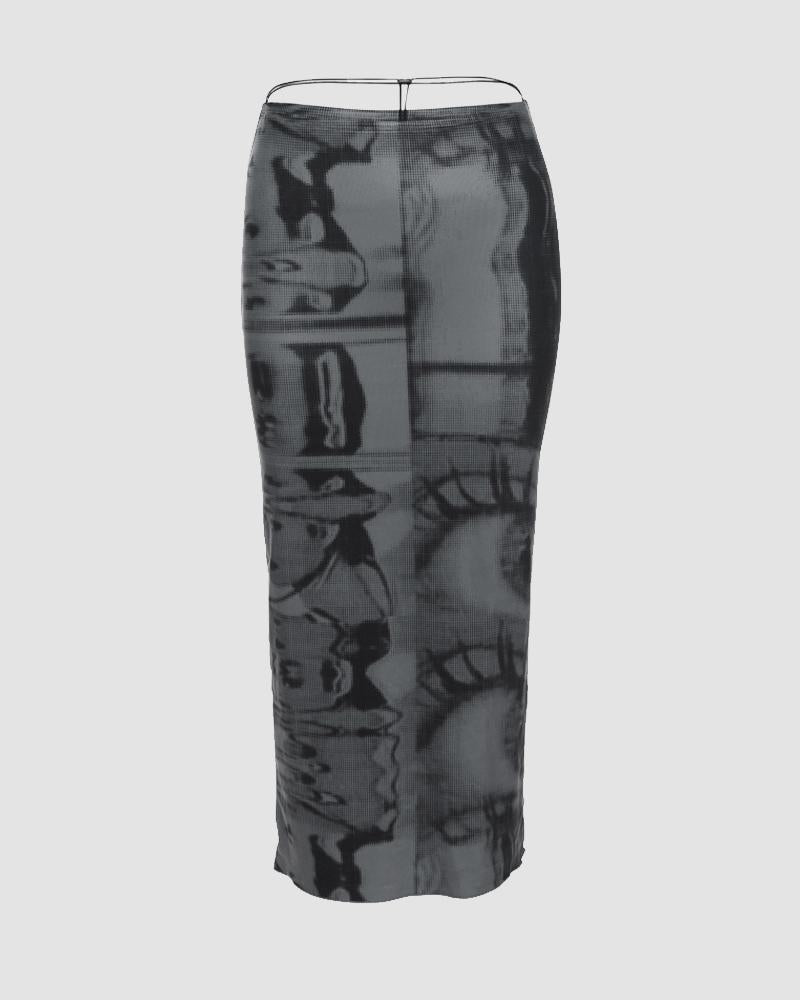 Abstract-Print Drawstring Skirt
