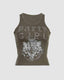 Rhinestone Cropped Tank Top with Lettering Details