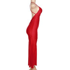 V-Neck Strappy Open-Back Maxi Dress with Ruched Details