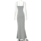 Mermaid Strappy Sleeveless Maxi Dress with a Square Neck