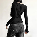 Cowl-Neck Strappy Long-Sleeve Two-Piece Set with Ruched Details