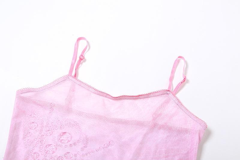 Strappy Cropped Sheer Cami Top with a Scoop Neck