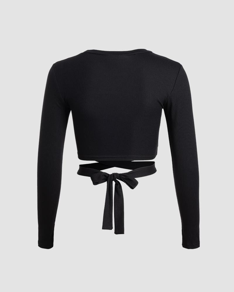 Cropped Wrap-Style Crop Top with Cutout Details
