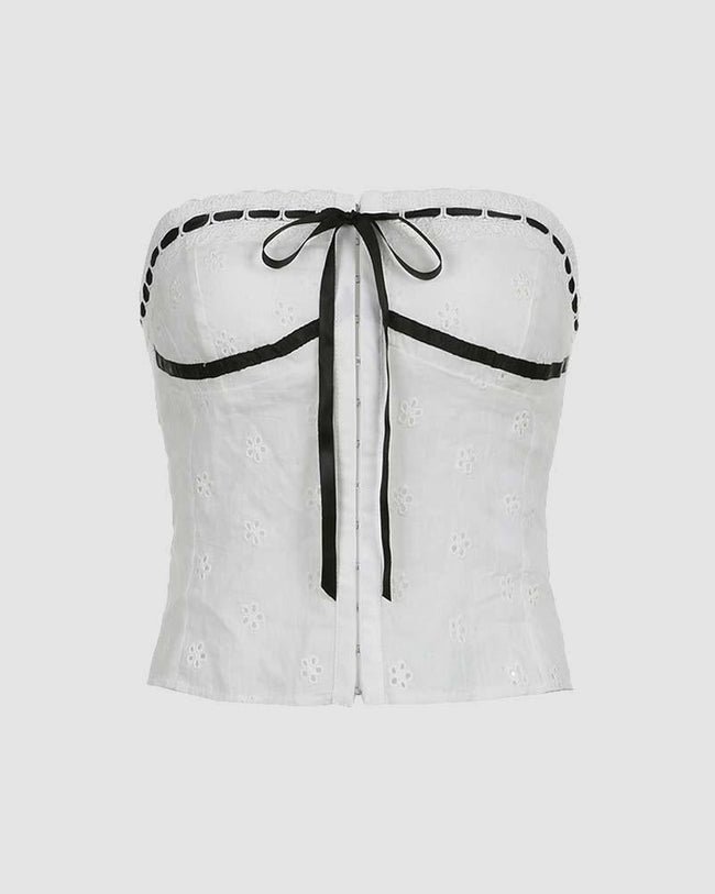 Strapless Cropped Top with Ribbon Details Main image