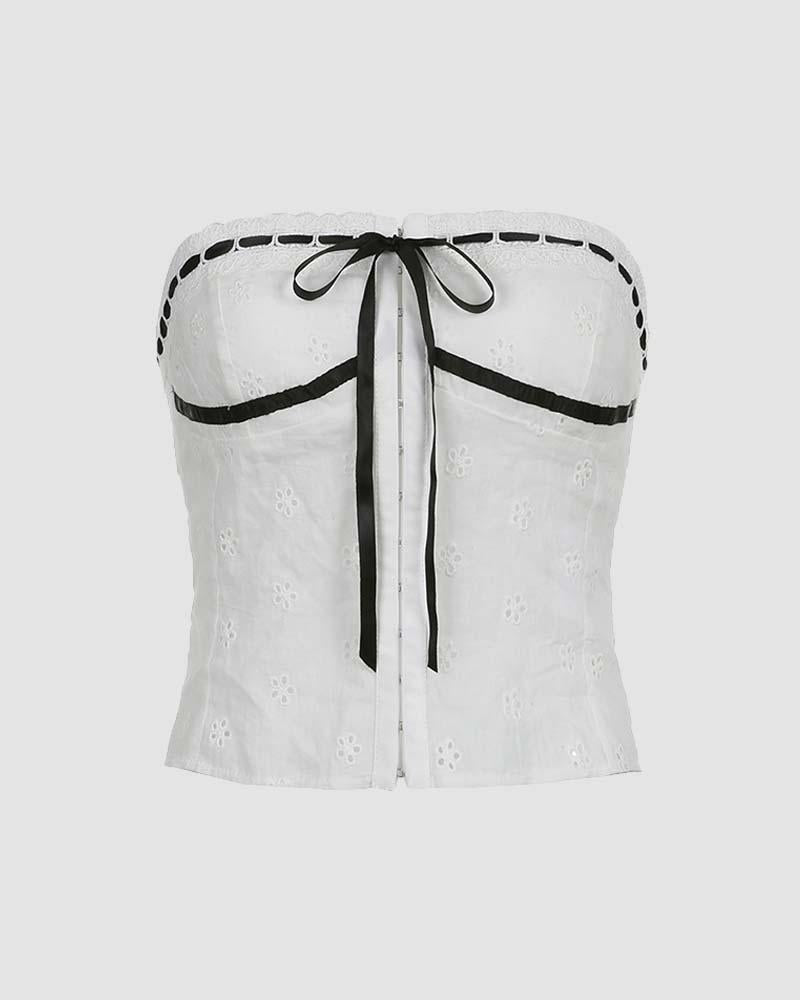 Strapless Cropped Top with Ribbon Details