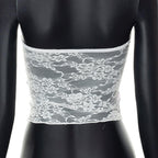 Floral Strapless Sheer Top with Lace Details