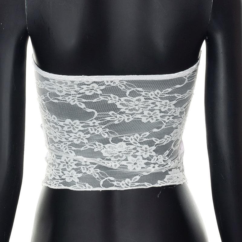 Floral Strapless Sheer Top with Lace Details