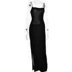 Square-Neck Strappy Open-Back Maxi Dress with a Split Detail
