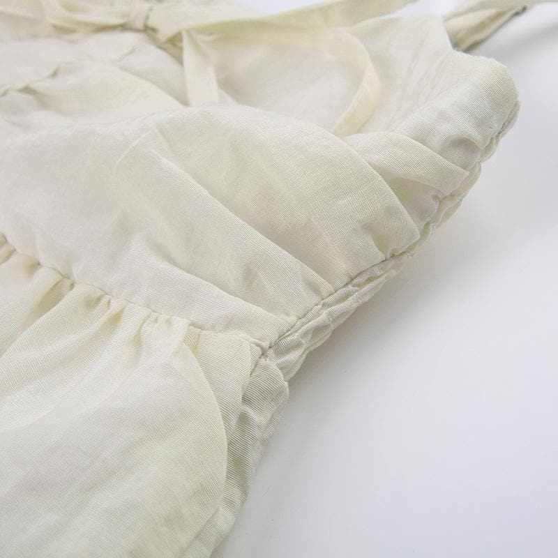 Strappy Ruffled Ruched Cami Top with a V-Neck