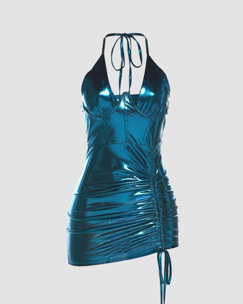 Short-Sleeve Dress with a Halter Neck