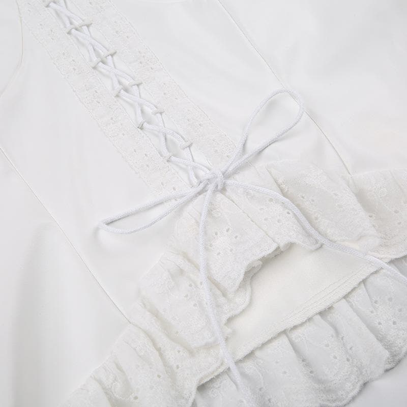 Strappy Open-Back Ruffled Cami Top with Lace Details