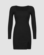 Ribbed Bodycon Dress with a Square Neck