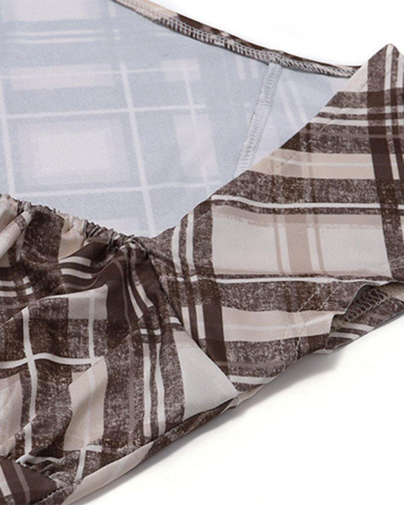 Gingham Square-Neck Short-Sleeve Top