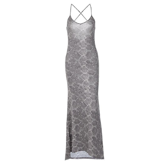 Snake-Print Scoop-Neck Strappy Maxi Dress with Cross-Back Straps Main image