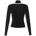 Cowl-Neck Strappy Long-Sleeve Two-Piece Set with Ruched Details