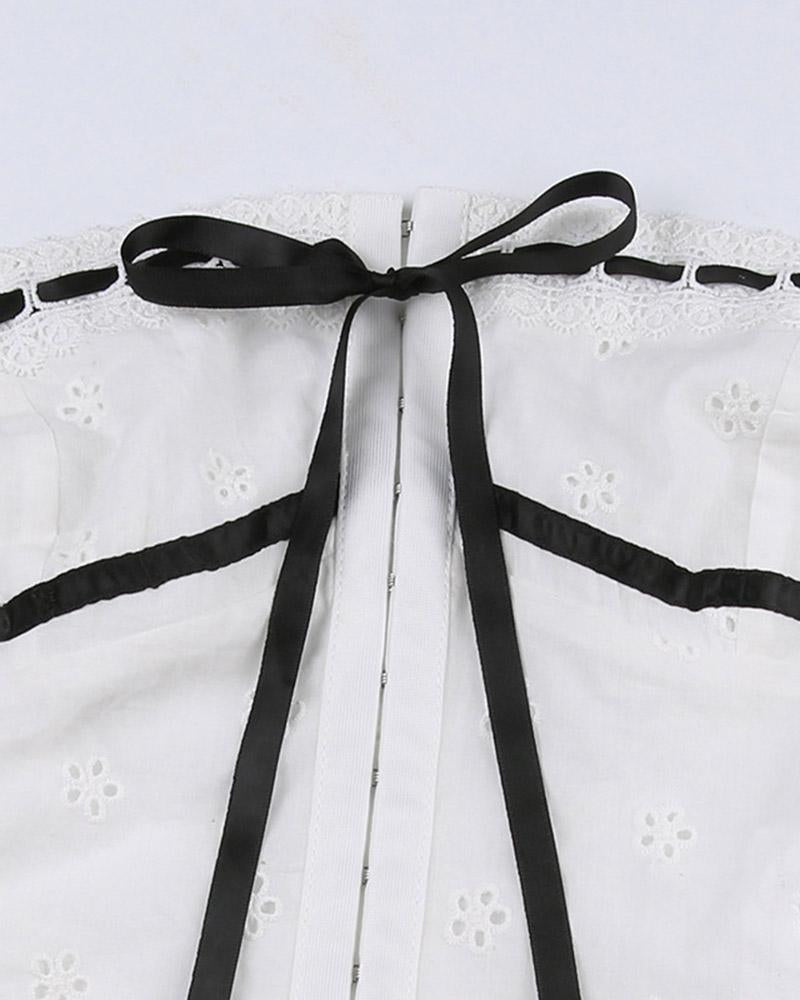 Strapless Cropped Top with Ribbon Details