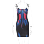Printed Strappy Open-Back Mini Dress with a Scoop Neck