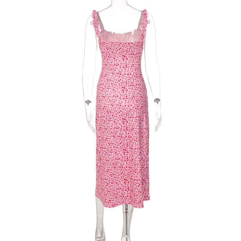 Printed Square-Neck Strappy Midi Dress