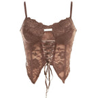 Open-Back Strappy Lace Cami Top with Lace-Up Details