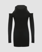 Halterneck Long-Sleeve Mini Dress with Cutout Details