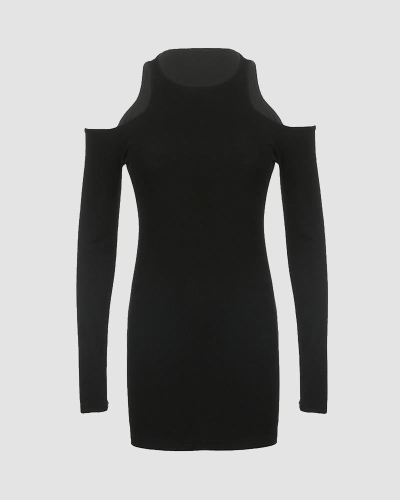 Halterneck Long-Sleeve Mini Dress with Cutout Details