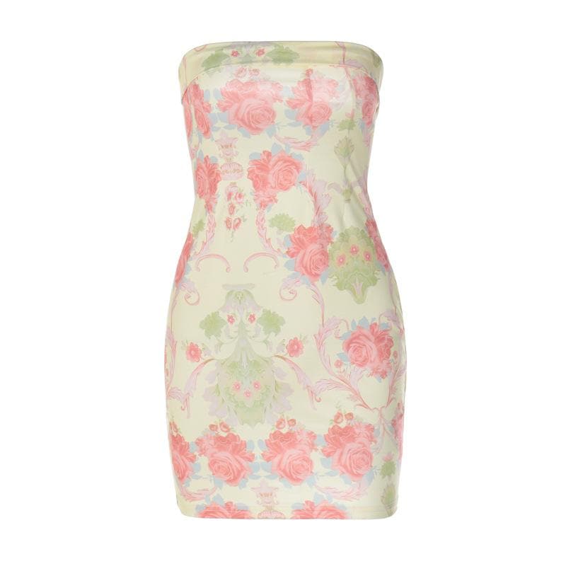 Floral Strapless Contrast-Detail Dress with an Open Back