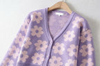 Floral Knit Button-Detail Cardigan with a V-Neck