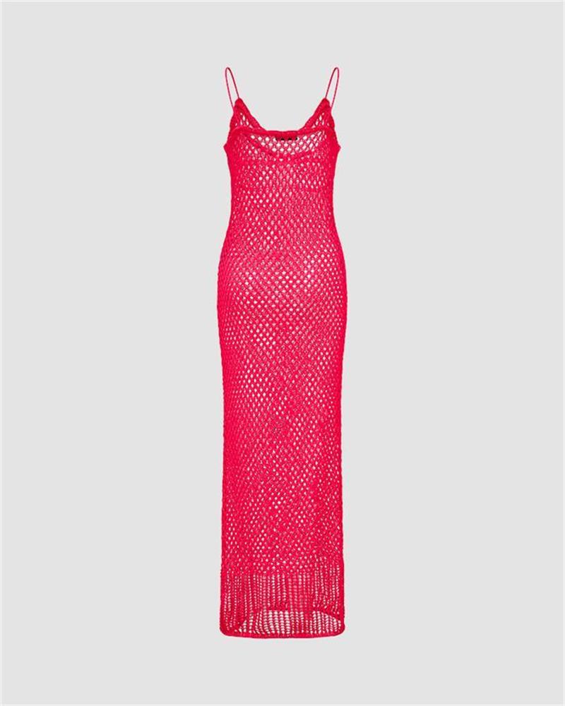 Crochet Strappy Mesh Maxi Dress