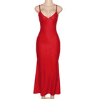 V-Neck Strappy Open-Back Maxi Dress with Ruched Details