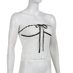 Strapless Open-Back Contrast-Detail Top with Button Details
