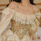 Floral Lace Ruffled Corset Top with Lace-Up Details