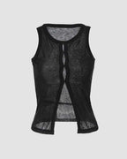 Slit-Detail Mesh Button-Detail Top