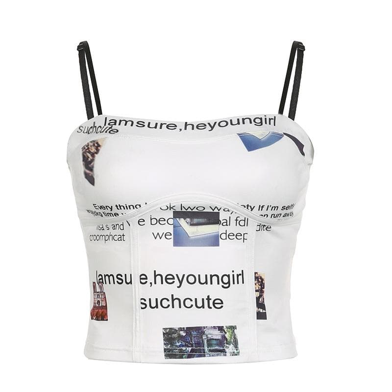Lettered Corset-Style Strappy Cami Top