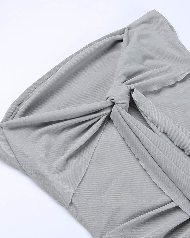 Strapless Draped Mini Dress with Ribbon Details