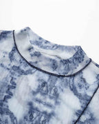 Abstract-Print Mesh Long-Sleeve Top