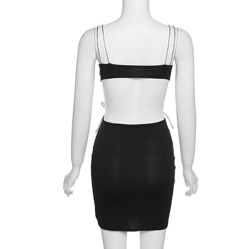 Plunging-V Strappy Knotted Dress with Cutout Details