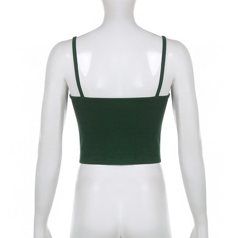 Star-Print Ribbed Strappy Cami Top with a V-Neck