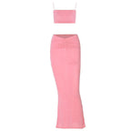 Square-Neck Spaghetti-Strap Top & Skirt Set with Ruched Details