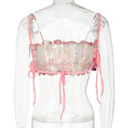 Printed Strappy Open-Back Cami Top with Ruched Details