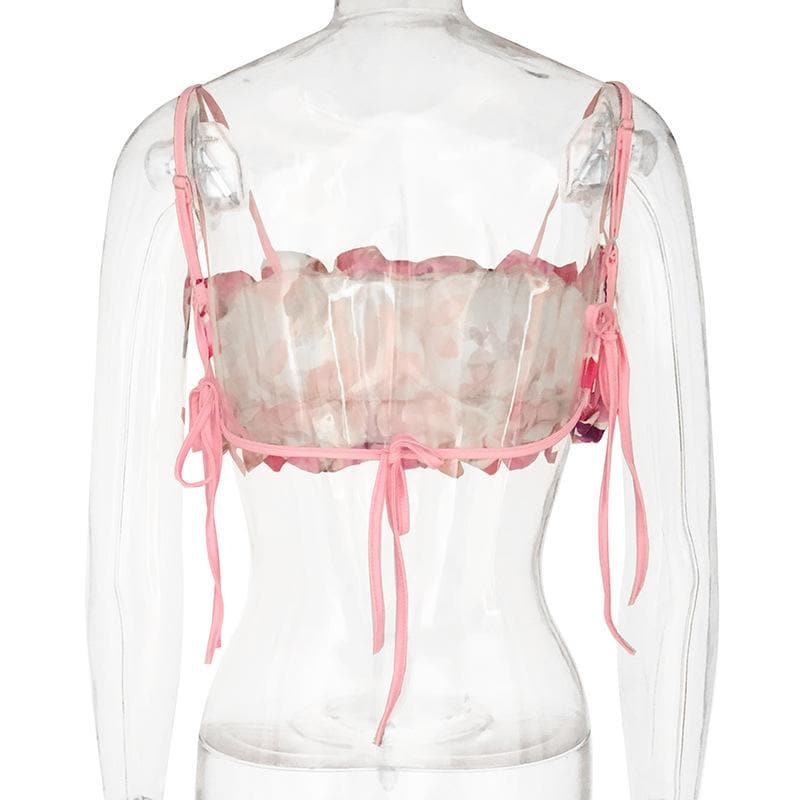 Printed Strappy Open-Back Cami Top with Ruched Details